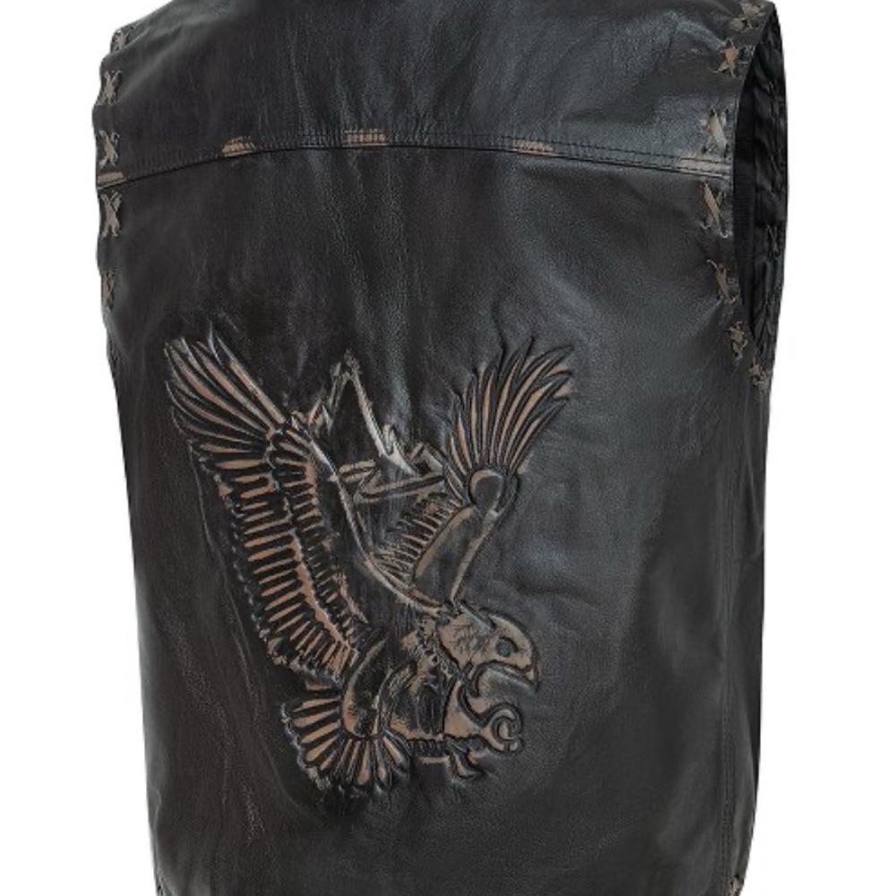 STARS & STRIPES WEST HONDO Men's Brown genuine eagle Leather Vest NWT